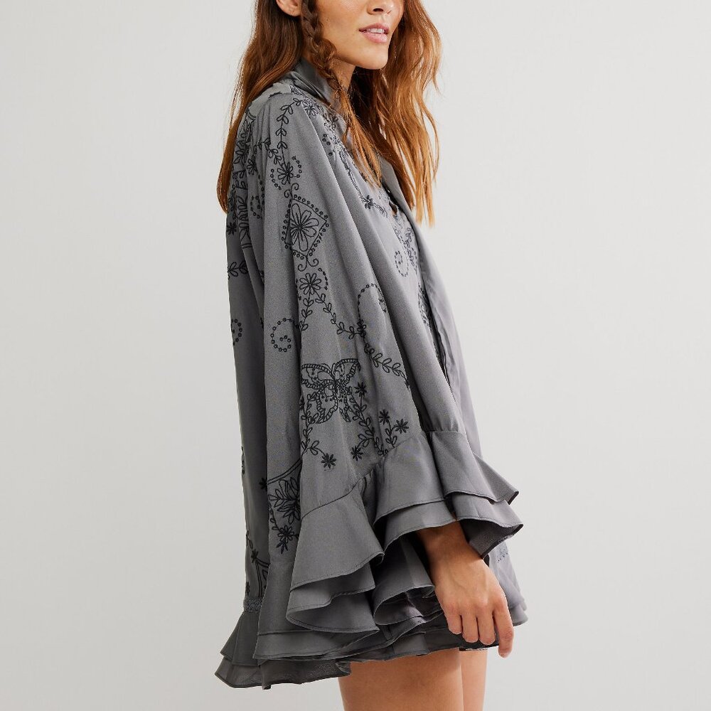 Free People Gray Embroidered Ruffle Mini Dress - Picture 3 of 11